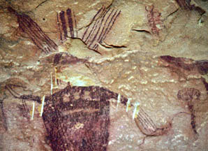 Detail of Sego Canyon pictograph panel, 216 x 298 pixels, 30 K.