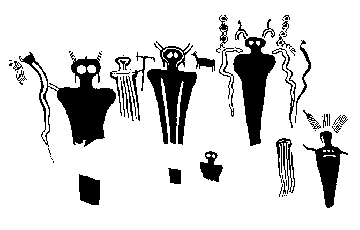 B & W rendition of portion of Sego Canyon pictograph panel, 230 x 360 pixels, 7 K gif.