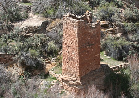 Hovenweep's Square Tower, located nearby the spring at the head of the canyon, below Hovenweep Castle.