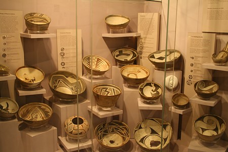 ancient mimbres pottery display at maxwell museum