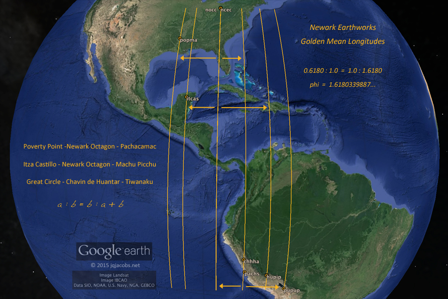 Newark Earthworks Golden Mean Longitude Ratios.