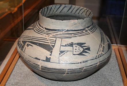 Black on white bisque ware vessel from Pecos.