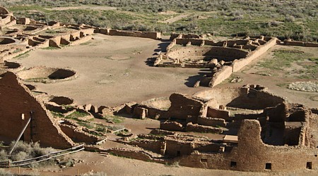 Pueblo Bonito Great Kiva in the West Plaza in the foreground