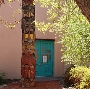 A totem pole graces an entrance to the Maxwell Museum of Anthropology.useum.